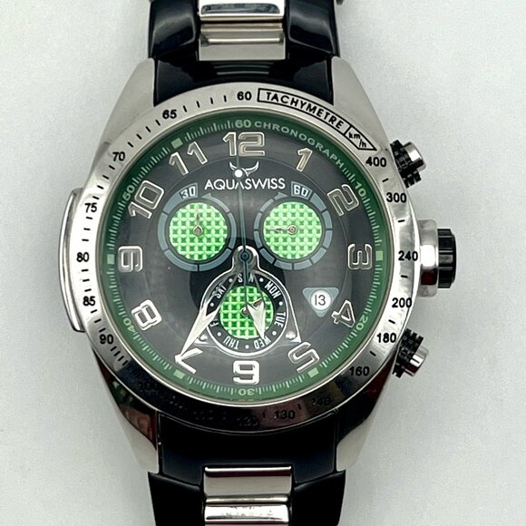 AquaSwiss Chronograph Green Black Mens Watch Working - Picture 5 of 12